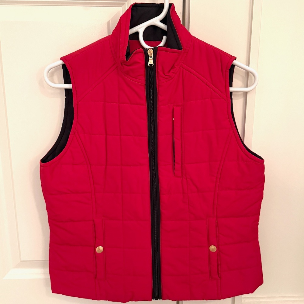 Lauren Red Quilted Vest with Black Lining - Size Petite Med - Perfect Condition